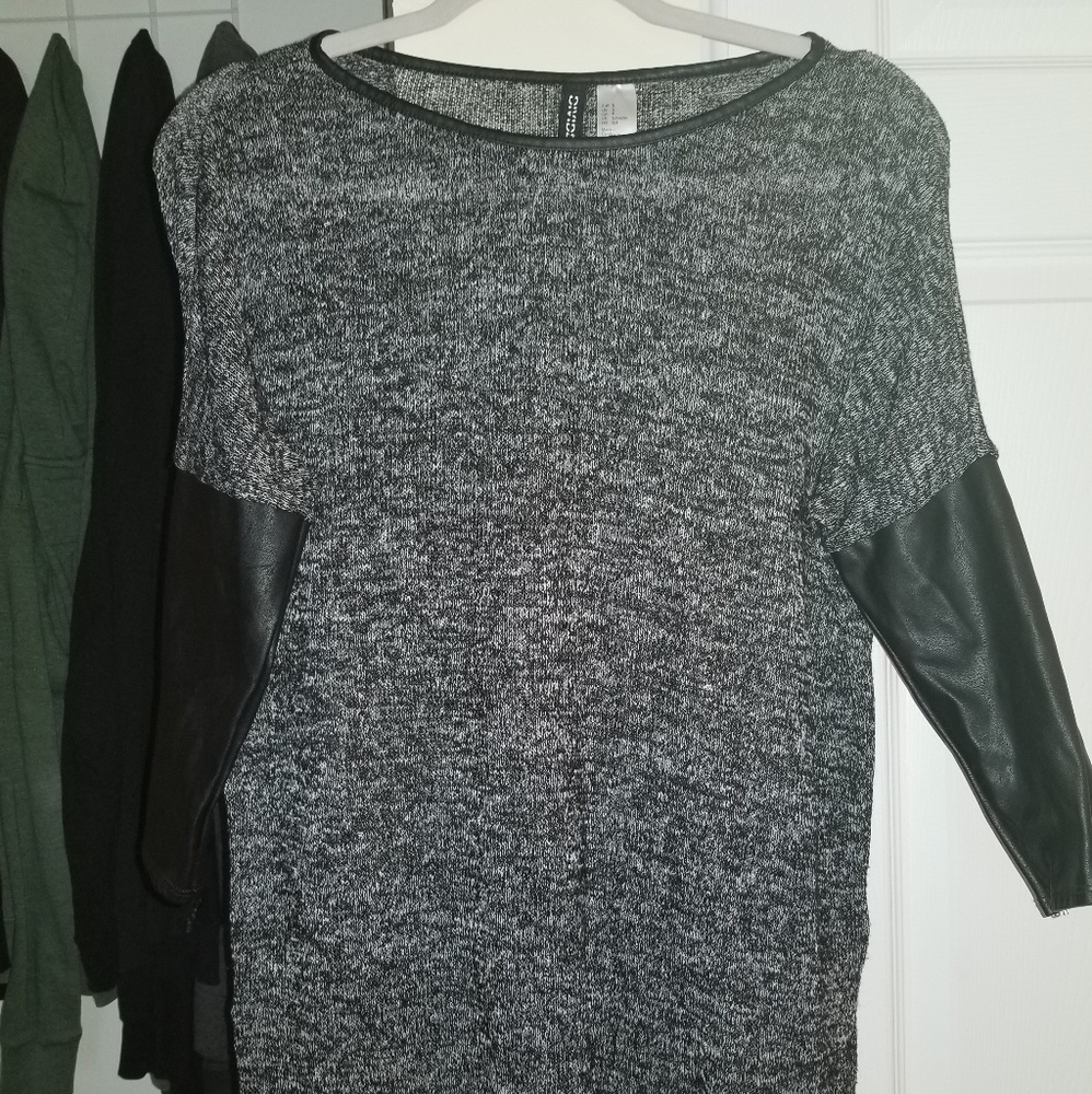 Knit top with faux leather details